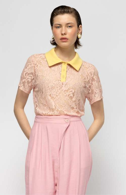 CURACAO PINK LACE POLO TOP