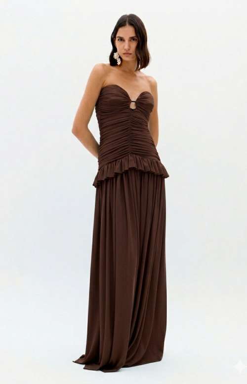 LONG DRESS WITH RUFFLES AND RUCHING