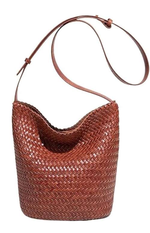 WOVEN BAG WITH LONG STRAP | ORANGE BROWN