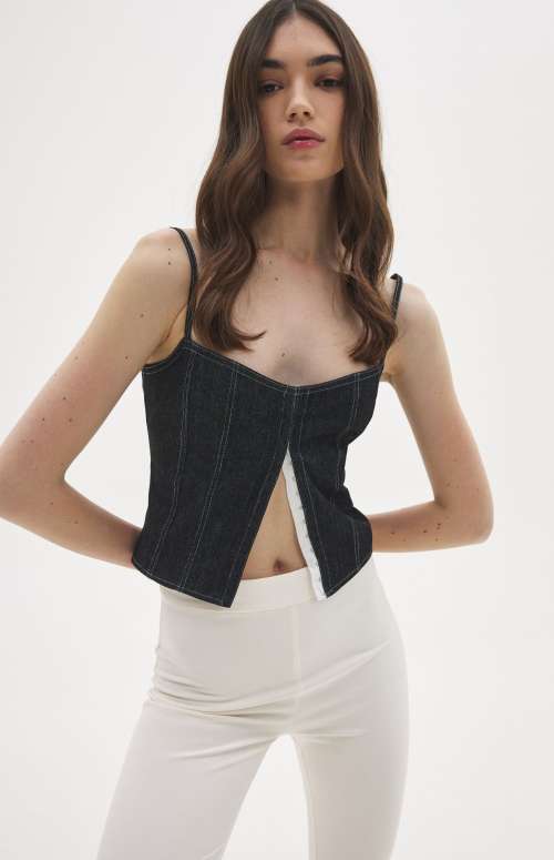 BIANCA DENIM TOP | BLACK