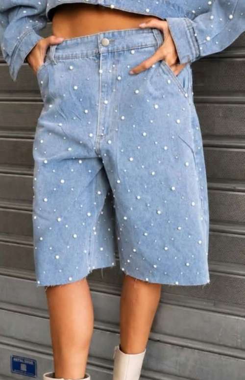 EMBELLISHED DENIM  BERMUDA SHORTS