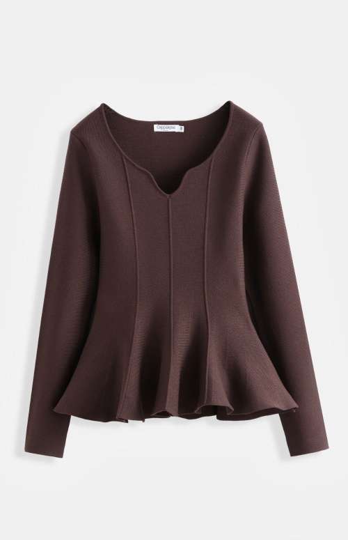 KNIT PEPLUM LONG SLEEVE TOP