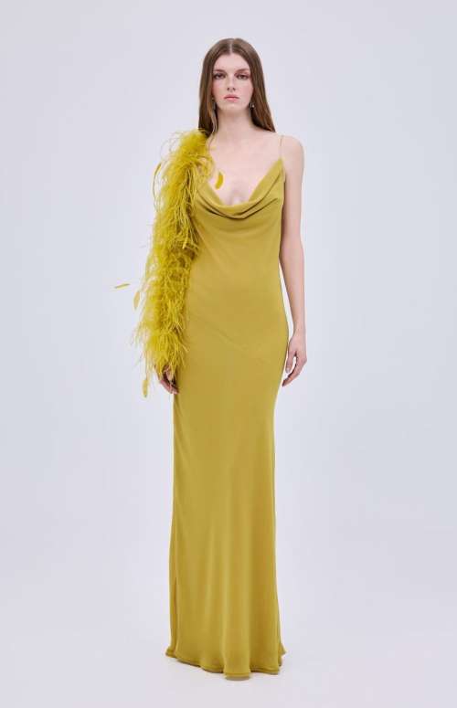 CHIFFON FEATHER MAXI DRESS