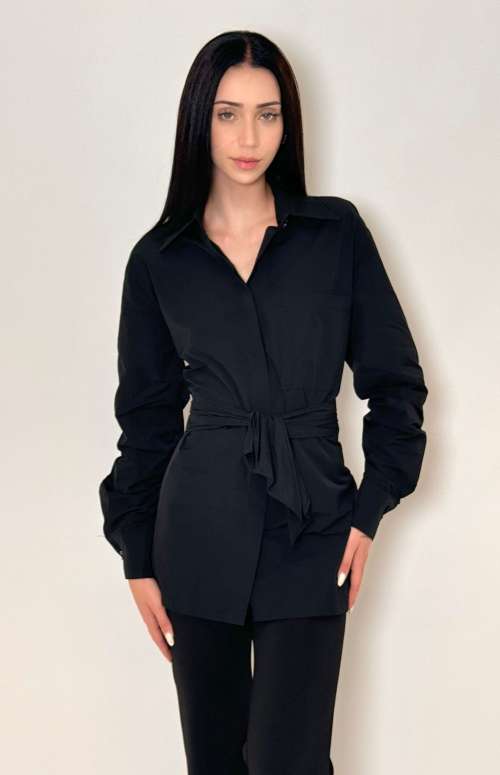 TRENCH SHIRT WITH TYE | BLACK