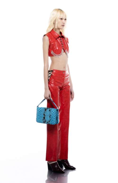 FAUX LEATHER PANTS WITH CUT OUT DETAIL