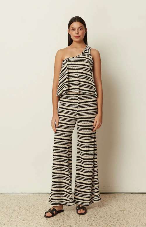 CO-ORD STRIPED KNIT | ONE-SHOULDER TOP & FLARED PANTS