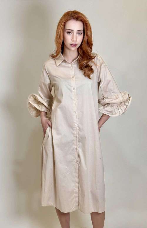 SHIRT DRESS WITH RUFFLE SLEEVES