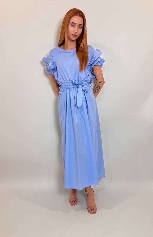DRESS WITH RUFFLE SLEEVES | BLUE
