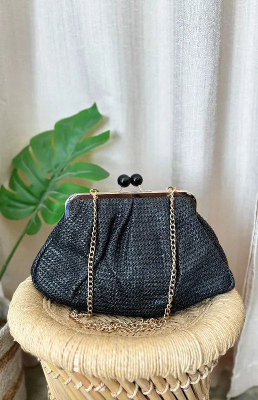 RAFFIA POUCH CLUTCH BAG