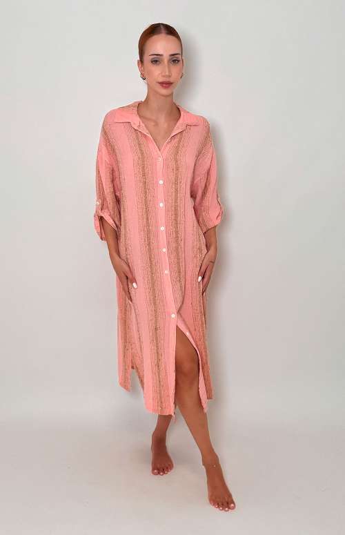 COTTON LINEN SHIRT DRESS | PINK