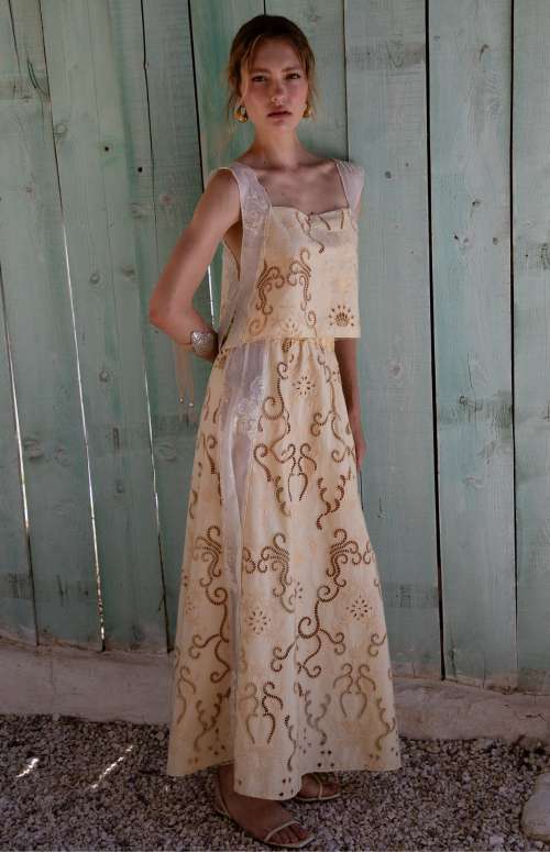 CO-ORD GLIVE TOP & SKIRT | EMBROIDERED CUT-OUT