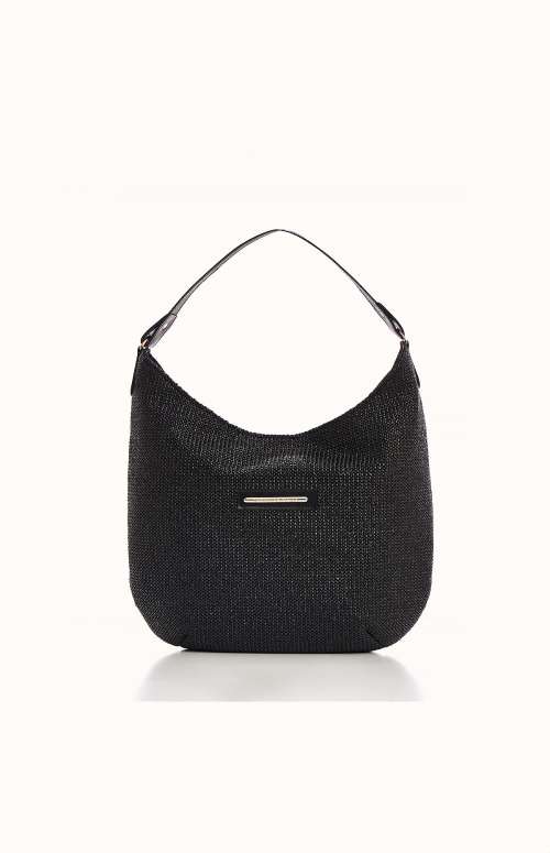 BLACK STRAW SLOUCHY BAG