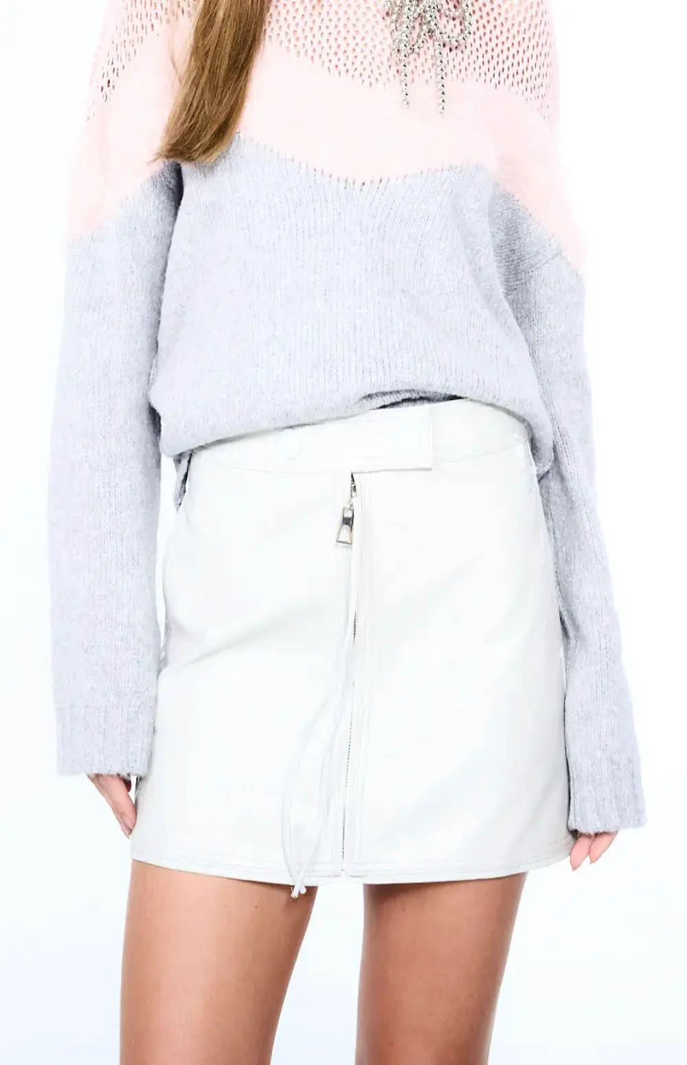 FAUX LEATHER ZIPPER SKIRT