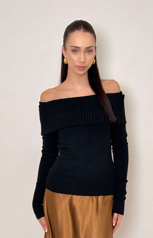 RIBBED OFF THE SHOULDER TOP | BLACK