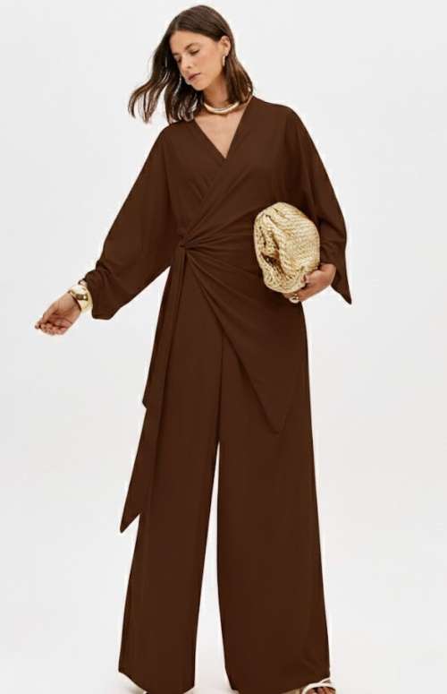 LONG WRAP JUMPSUIT WITH V-NECK