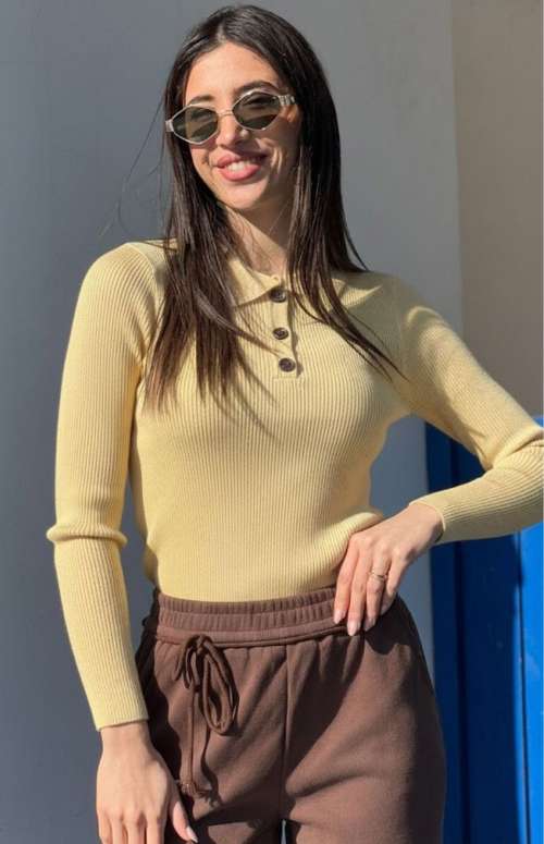 RIBBED POLO NECK TOP