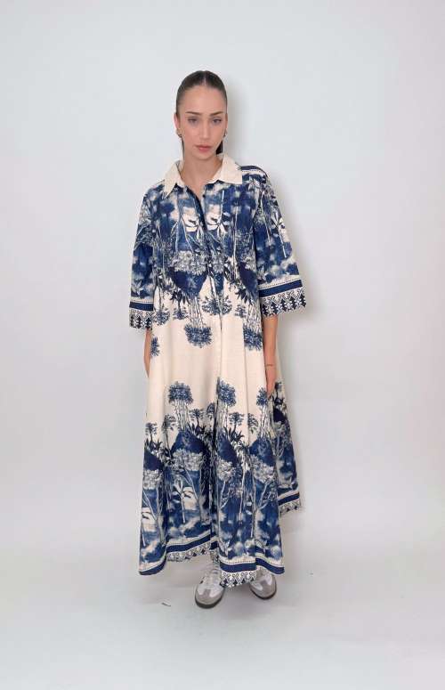 MIDI PRINTED SHIRT DRESS | BLUE