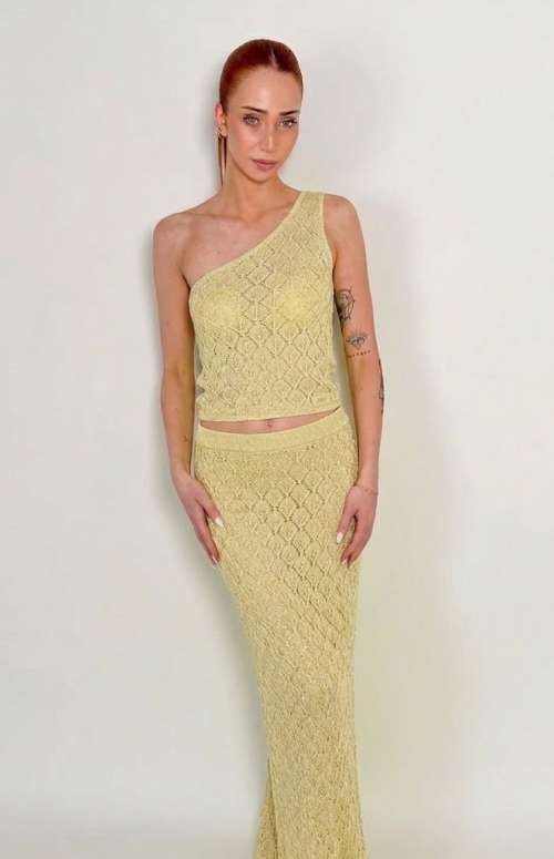CO-ORD | TOP LUREX ONE SHOULDER & SKIRT LUREX MAXI