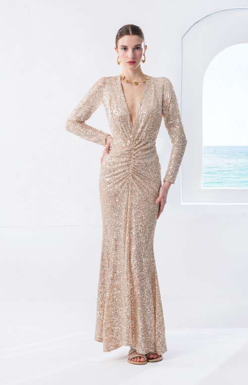V-NECK MAXI SEQUIN DRESS