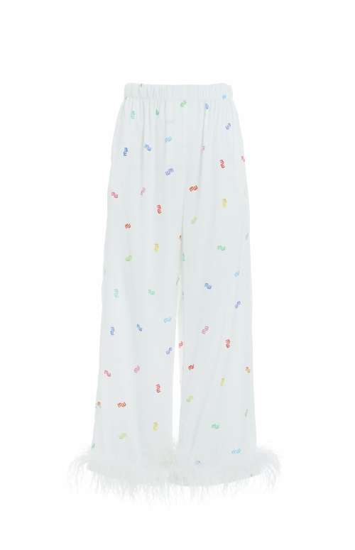 PRINTED PANTS WITH FEATHERS