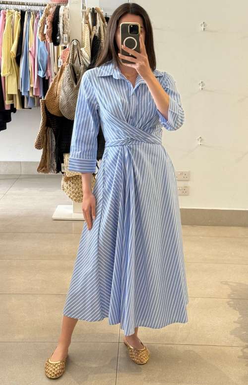 SHIRT DRESS WITH TIE-FRONT DETAIL