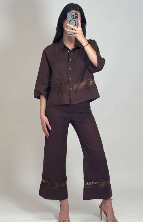 CO-ORD LINEN WITH LACE DETAIL | SHIRT & PANTS