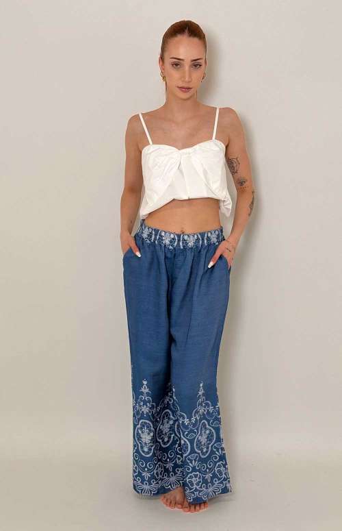 PANTS WITH EMBROIDERY | BLUE