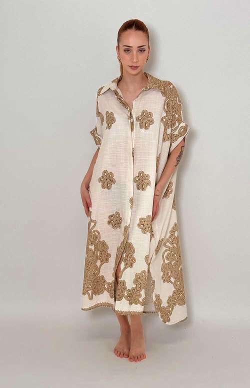 PRINTED SHIRT DRESS | BEIGE