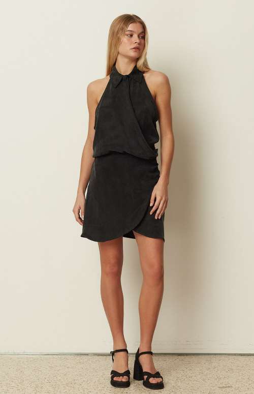 WRAP COLLAR MINI DRESS