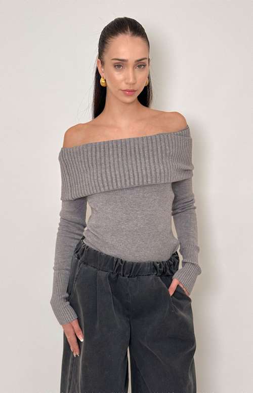 RIBBED OFF THE SHOULDER TOP | GREY