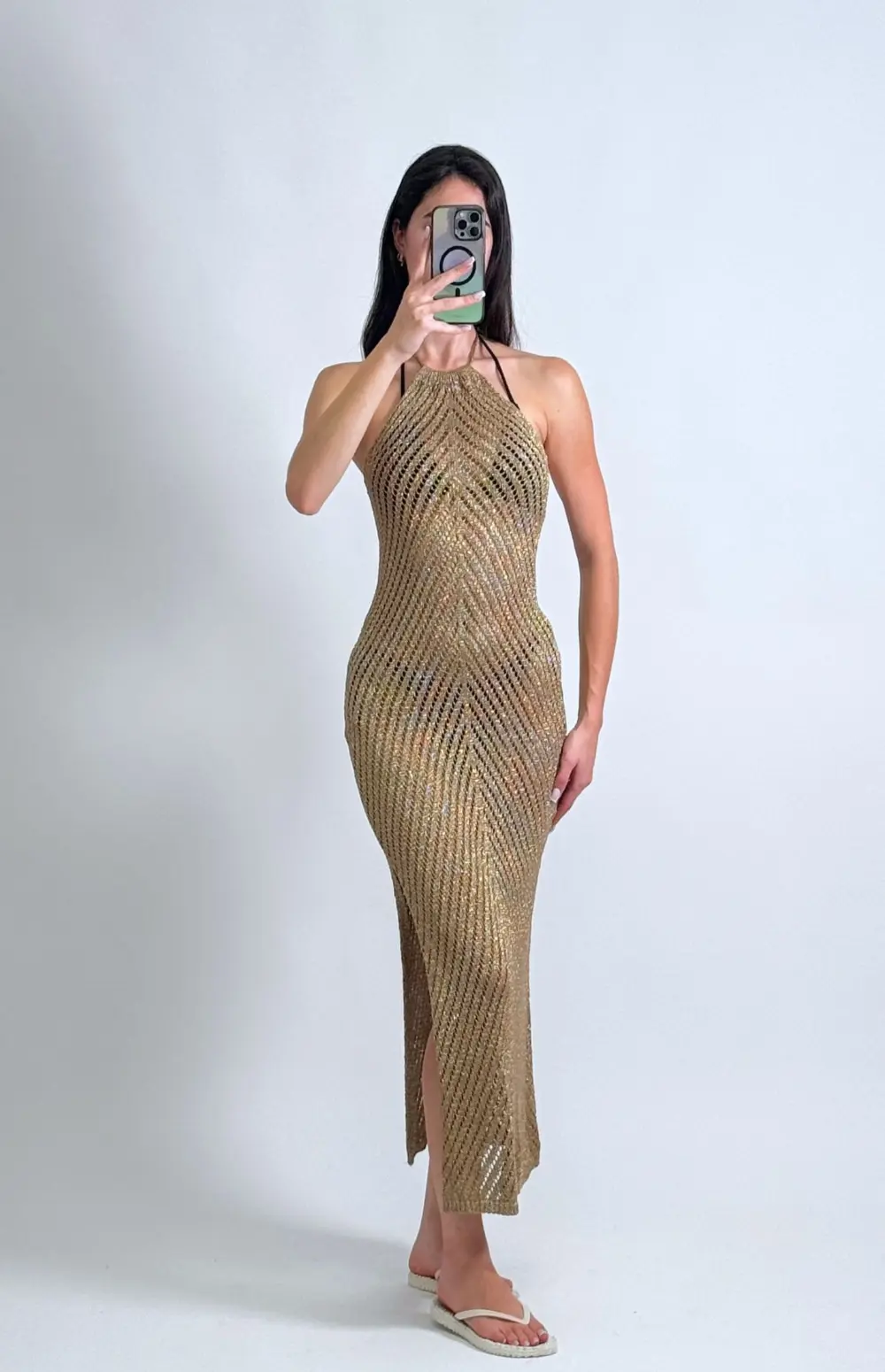 KNITTED HALTER DRESS