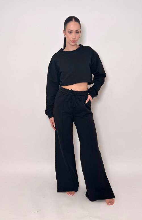 CO-ORD CROP BLOUSE AND TROUSERS | BLACK