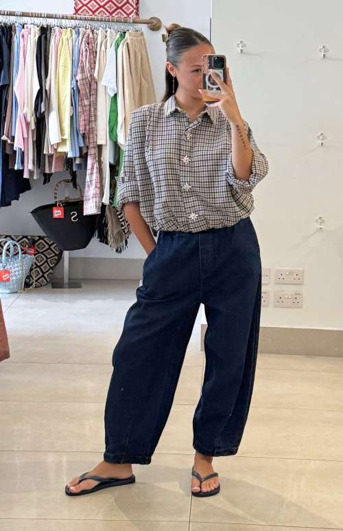 DENIM TROUSER WITH ELASTIC WAISTBAND