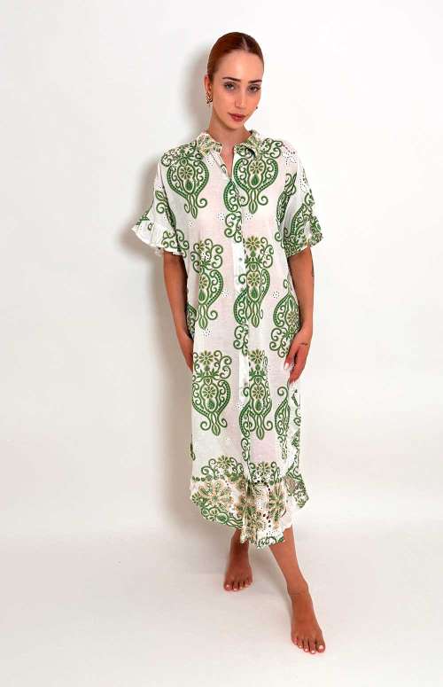 PRINTED FLORAL SHIRT DRESS | GREEN