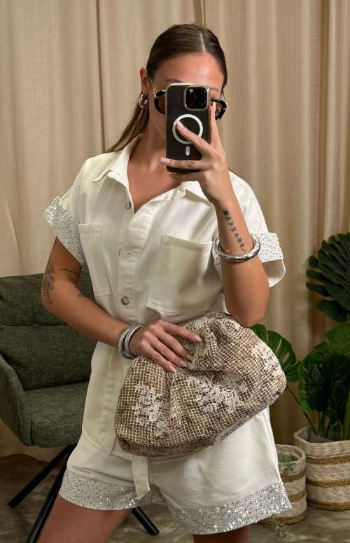 POUCH CLUTCH BAG -EMBROIDERED FLOWERS