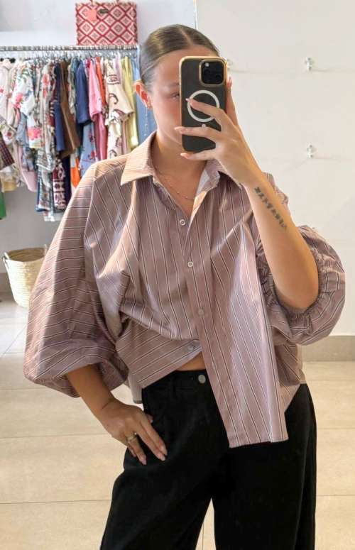 STRIPED SHIRT WITH BALLOON SLEEVES