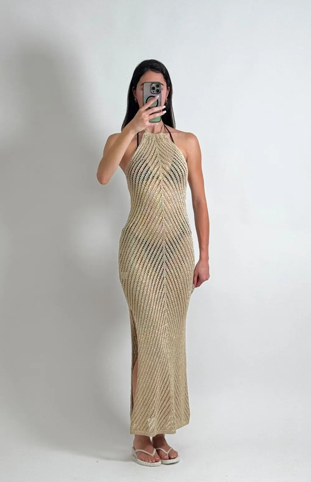 KNITTED HALTER DRESS