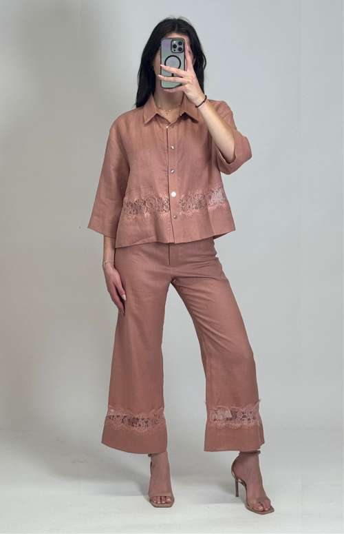 CO-ORD LINEN WITH LACE DETAIL | SHIRT & PANTS