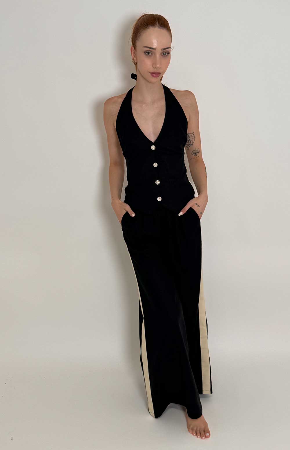 Long Vest Waist Coat & Wide Leg Pant With Slit Coord Set