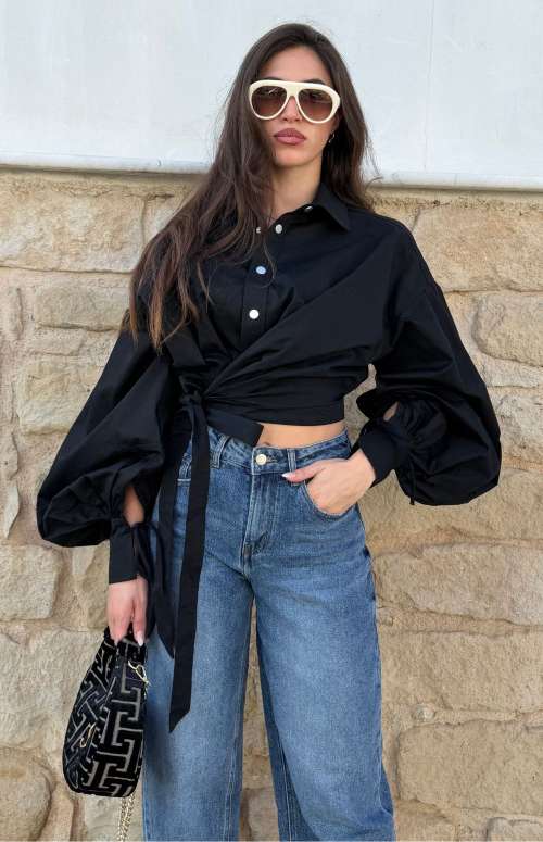 CROP JACKET WITH BALLOON SLEEVE