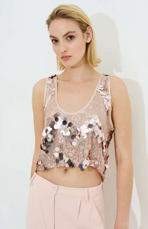 GRETA SOFT PINK SEQUIN CROP TOP
