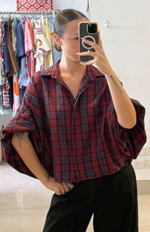 PLAID SHIRT WITH BALLOON SLEEVES