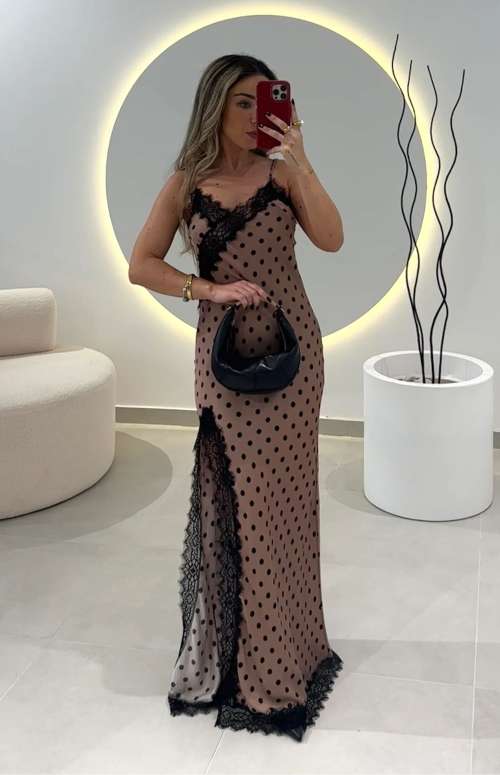 POLKA DOT DRESS WITH LACE DETAIL