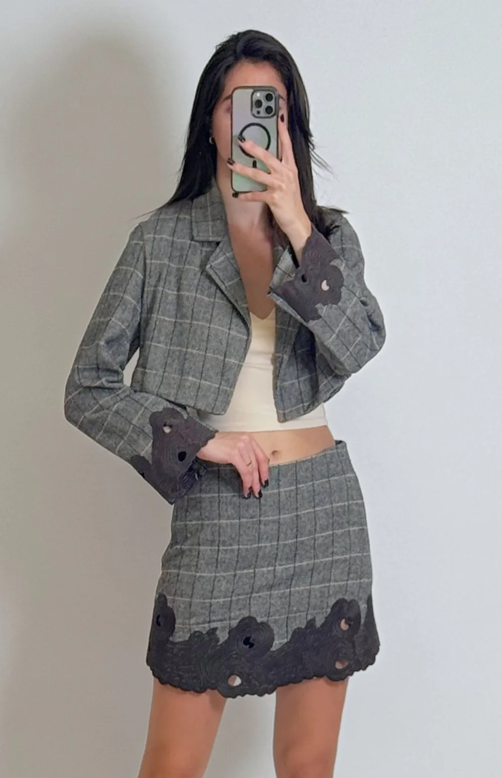 CO-ORD EMBROIDERED PLAID | CROP JACKET & MINI SKIRT