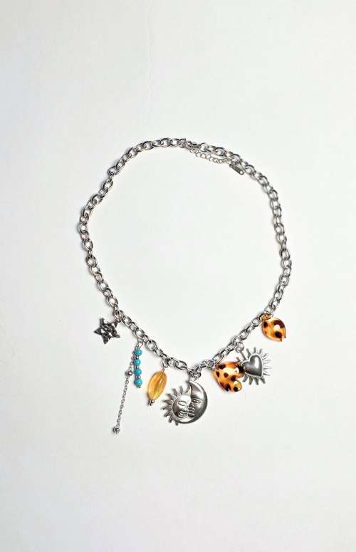 SILVER-TONE CELESTIAL MULTICHARM NECKLACE