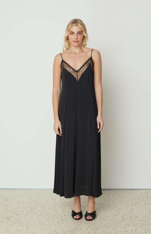 LACE TRIMMING DRESS BLACK