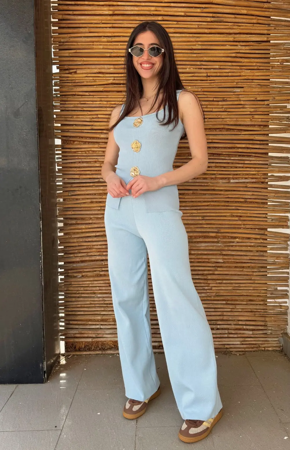 CO-ORD WITH GOLD FLOWER BUTTON | VEST & TROUSERS