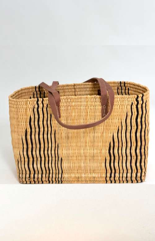 RAFFIA BEACH BAG WITH LEATHER STRAP