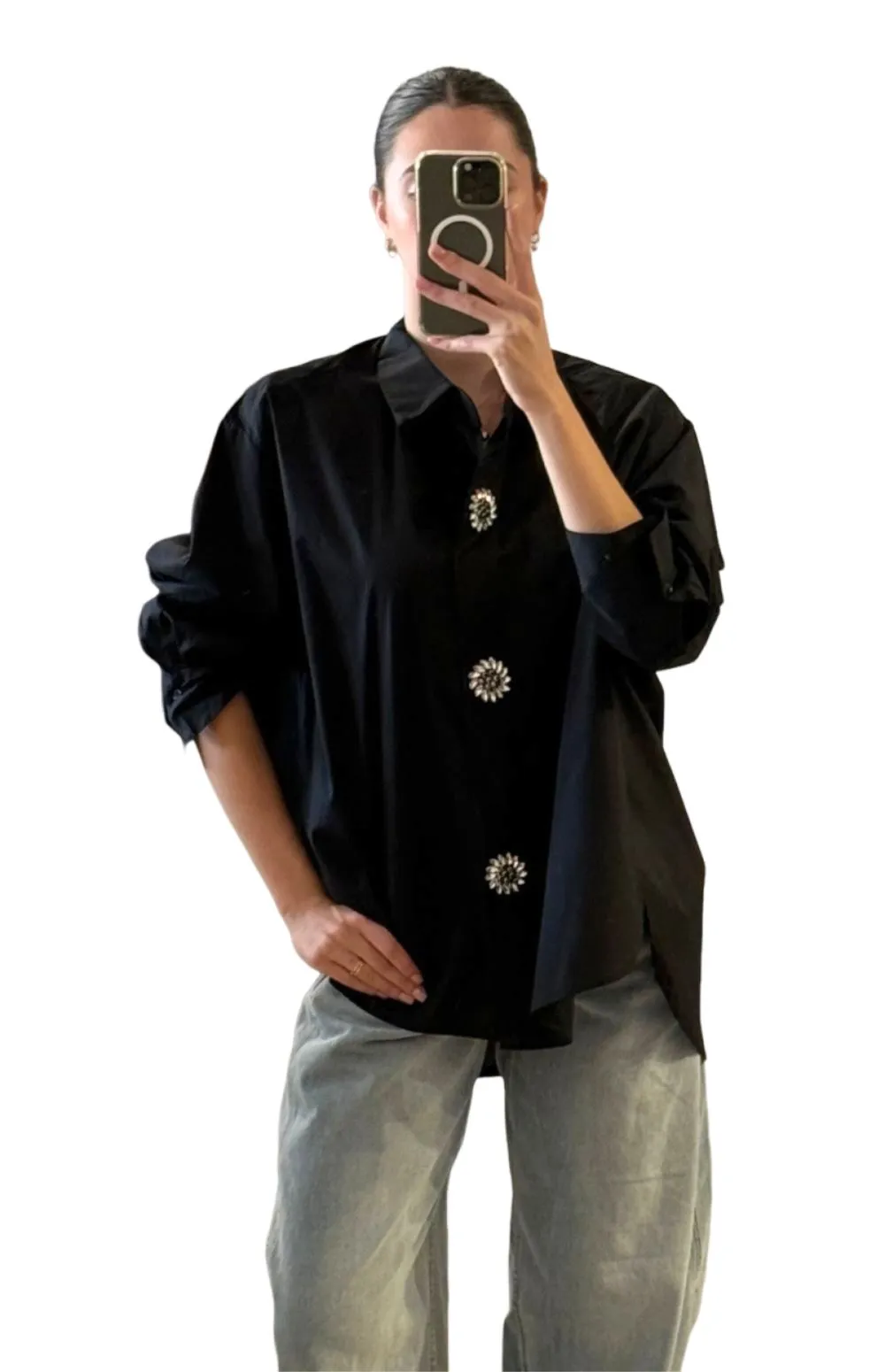 OVERSIZED SHIRT WITH EMBELLISHED BUTTONS