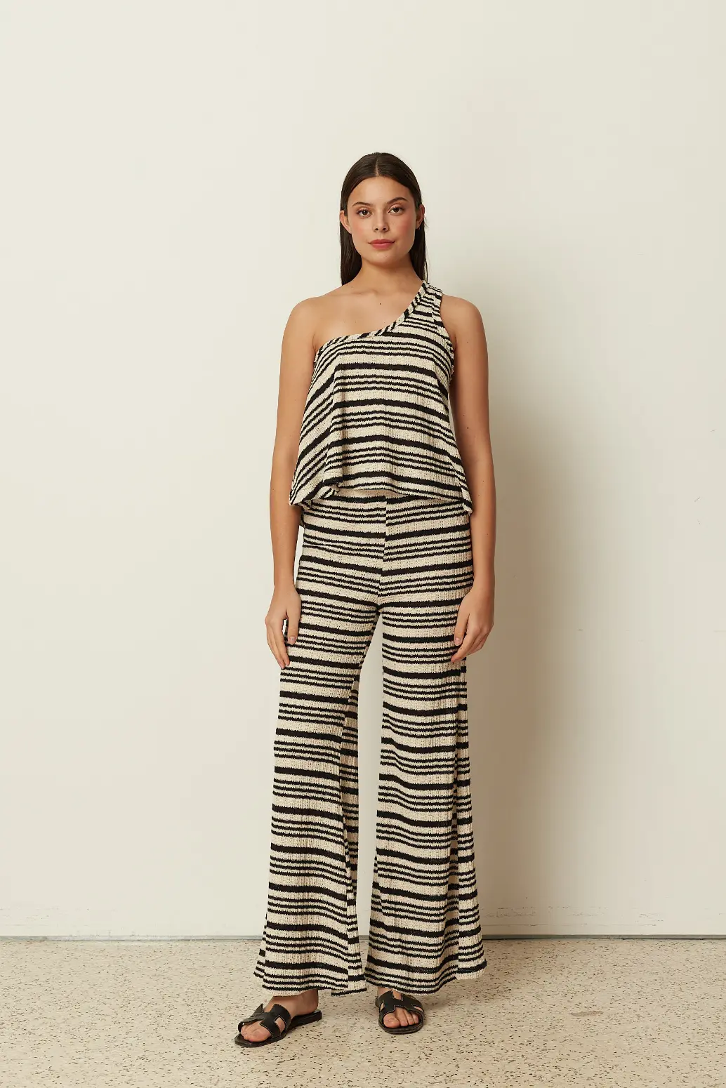 KNITTED FLARED STRIPED PANTS